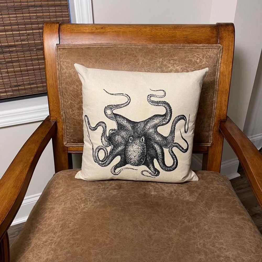 Cream and black octopus print pillow cover 4x4 ( pillow not included)